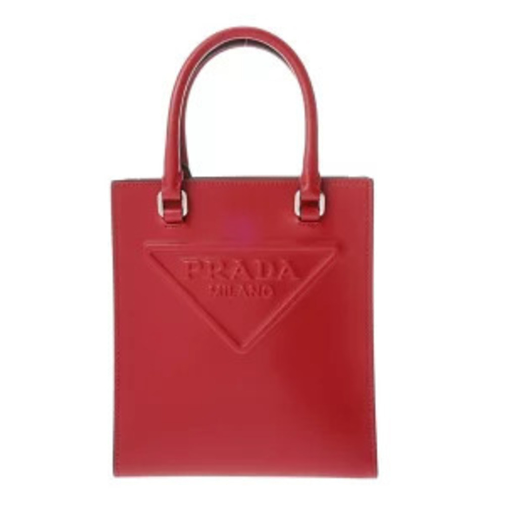 Prada Triangle Tote Tessuto Saffiano Bag Red Calfskin Shoulder